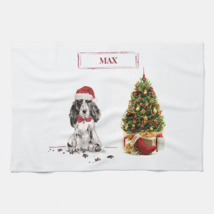 Cocker Spaniel Funny Christmas Dog with Tree Kitchen Towel