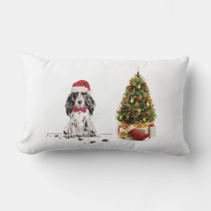 Cocker Spaniel Funny Christmas Dog with Tree Lumbar Pillow