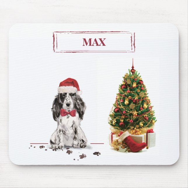 Cocker Spaniel Funny Christmas Dog with Tree Mouse Pad (Front)