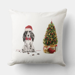 Cocker Spaniel Funny Christmas Dog with Tree Throw Pillow