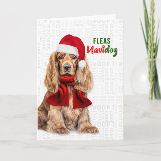 Cocker Spaniel Funny Fleas Navidog Holiday Card (Front)