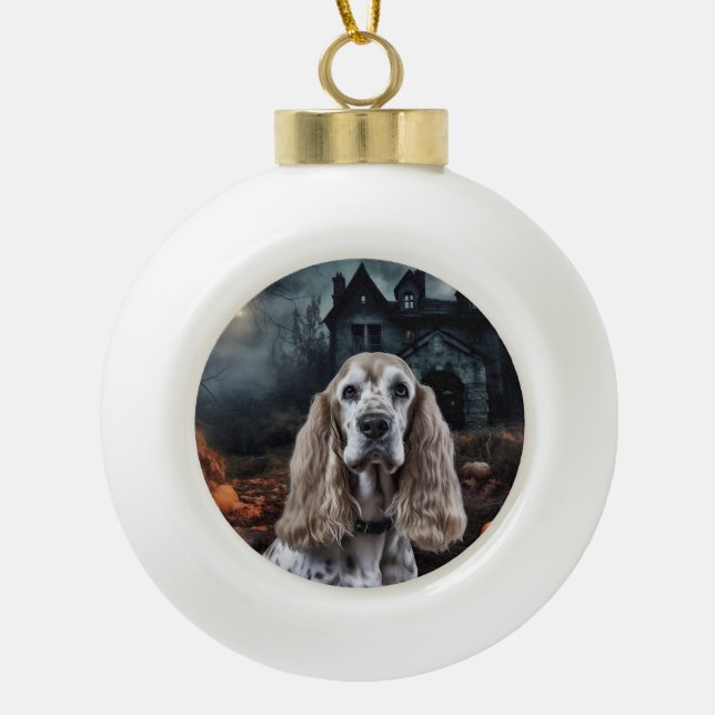 Cocker Spaniel Halloween Scary Ceramic Ball Christmas Ornament (Front)