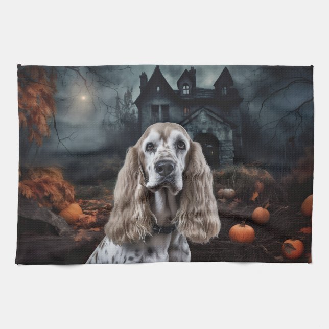 Cocker Spaniel Halloween Scary Kitchen Towel (Horizontal)
