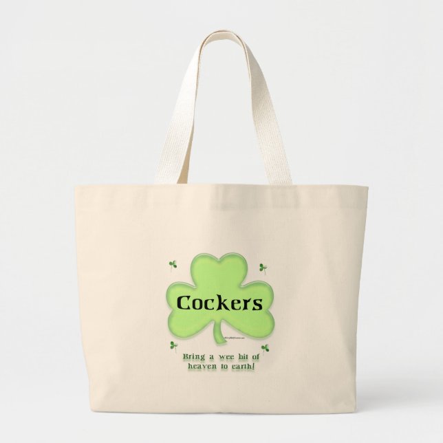 Cocker Spaniel Heaven; St. Patrick's day Cocker  Large Tote Bag (Front)