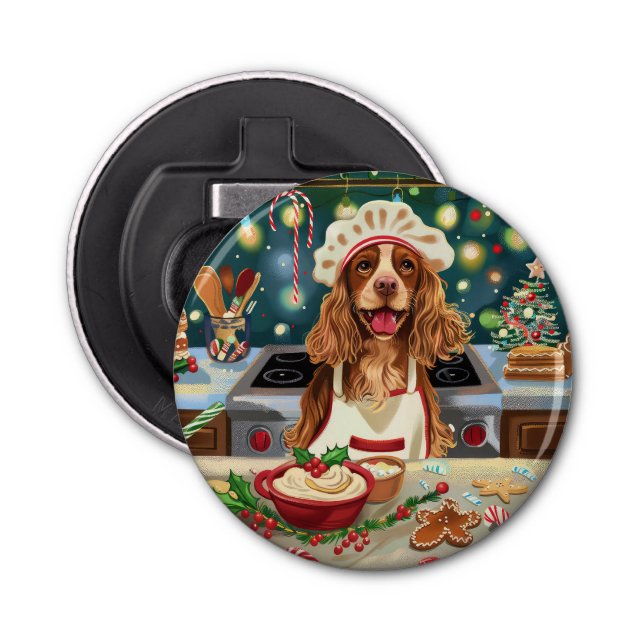 Cocker Spaniel Holiday Baking: Festive Christmas Bottle Opener (Front)