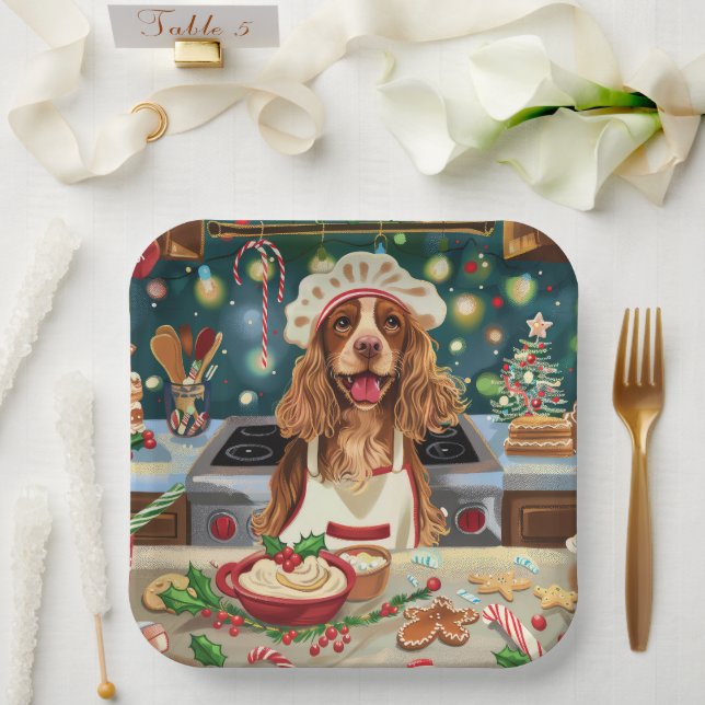 Cocker Spaniel Holiday Baking: Festive Christmas Paper Plate (Wedding)