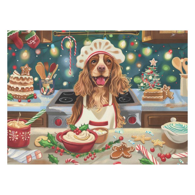 Cocker Spaniel Holiday Baking: Festive Christmas Tablecloth (Front (Horizontal))
