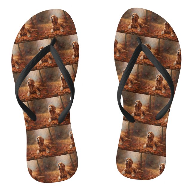 Cocker Spaniel in Autumn Leaves Fall Inspire Flip Flops (Footbed)