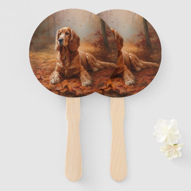 Cocker Spaniel in Autumn Leaves Fall Inspire Hand Fan (Front and Back)