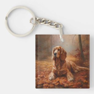Cocker Spaniel in Autumn Leaves Fall Inspire Keychain