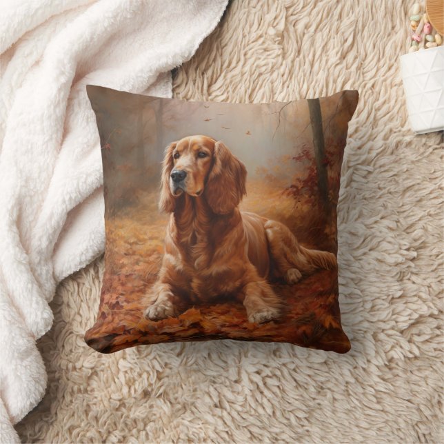 Cocker Spaniel in Autumn Leaves Fall Inspire Throw Pillow (Blanket)