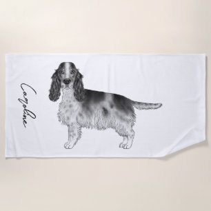 Cocker Spaniel In Black And White & Custom Text Beach Towel