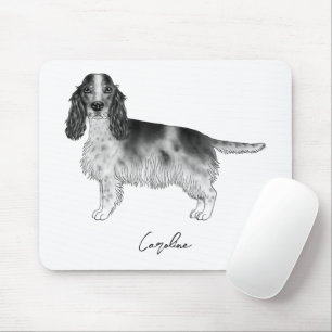 Cocker Spaniel In Black And White & Custom Text Mouse Pad