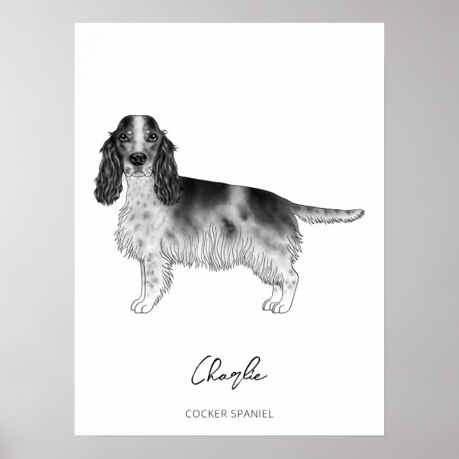 Cocker Spaniel In Black And White & Custom Text Poster (Front)