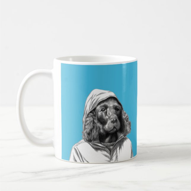 Cocker Spaniel in Rain Coat (Old-School Blue) Coffee Mug (Left)
