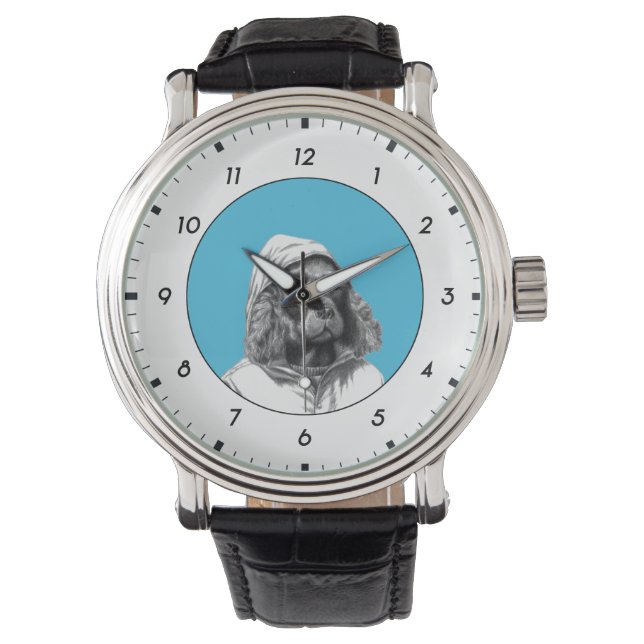 Cocker Spaniel in Rain Coat (Old-School Blue) M1 Watch (Front)