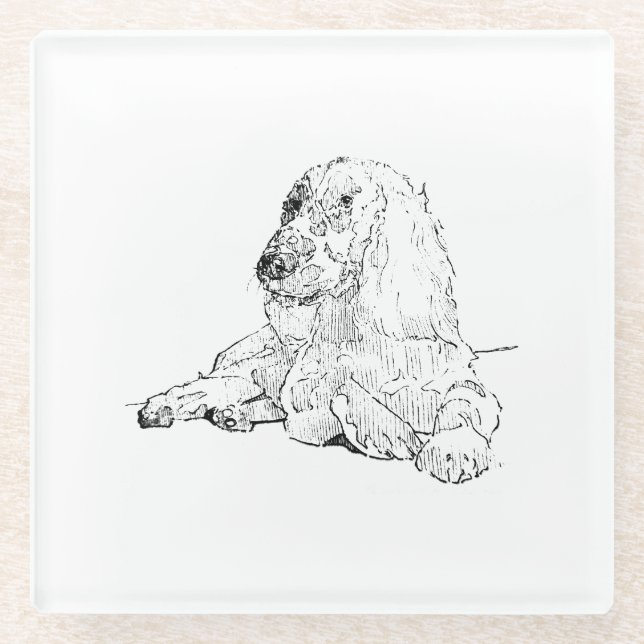 Cocker Spaniel Line Drawing Art Dog  Glass Coaster (Front)