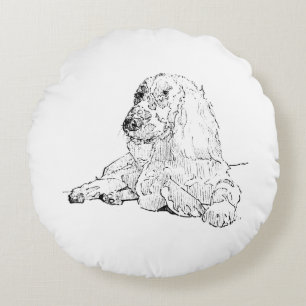 Cocker Spaniel Line Drawing Art Dog Round Pillow
