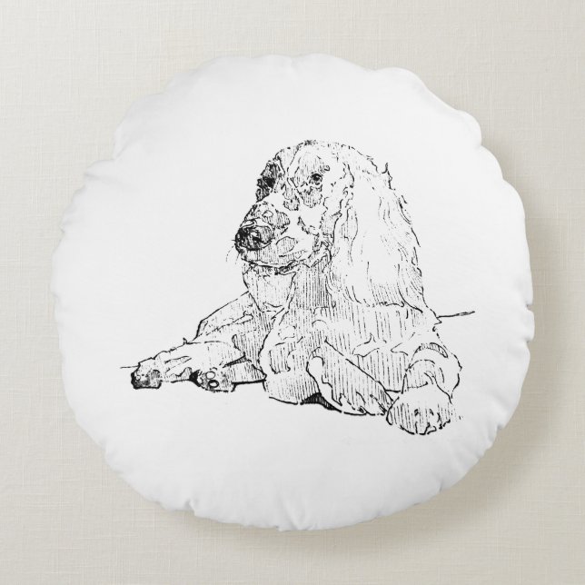 Cocker Spaniel Line Drawing Art Dog  Round Pillow (Front)