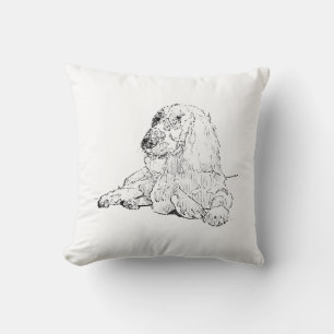 Cocker Spaniel Line Drawing Art Dog Throw Pillow