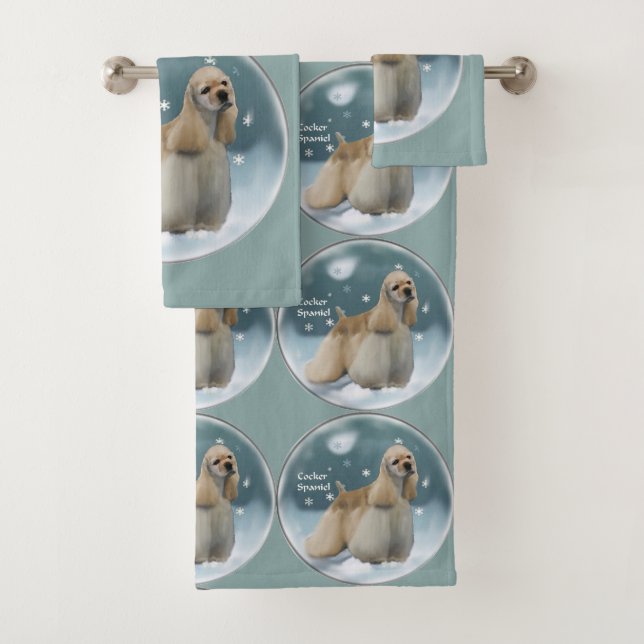 Cocker Spaniel Lovers Christmas Bath Towel Set (Insitu)