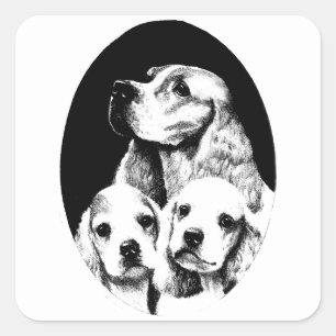 Cocker Spaniel Mom and puppy dogs art Square Sticker