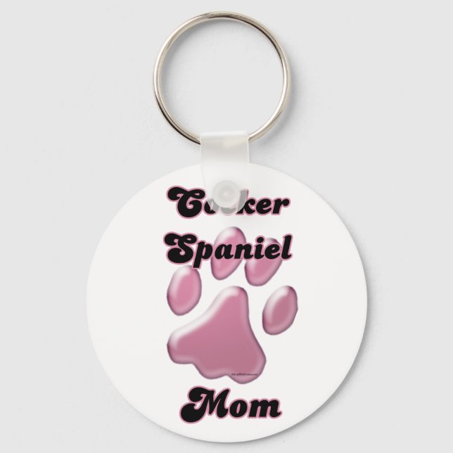 Cocker Spaniel Mom Pink Pawprint Keychain (Front)