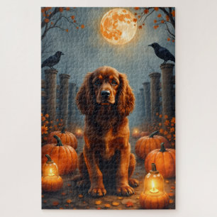 Cocker Spaniel Moonlit Pumpkin Patch Halloween Art Jigsaw Puzzle