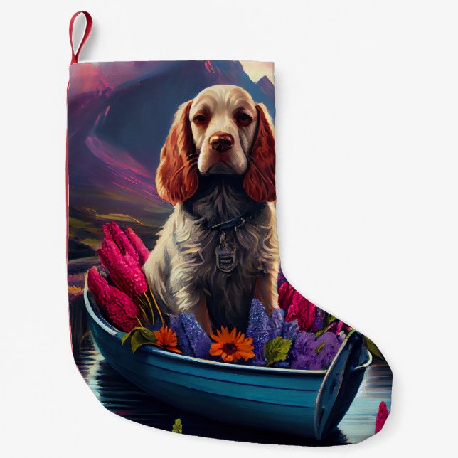 Cocker Spaniel on a Paddle: A Scenic Adventure Small Christmas Stocking (Front)