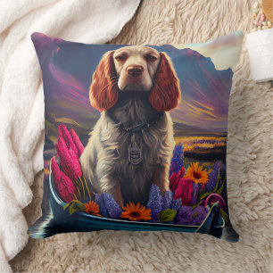 Cocker Spaniel on a Paddle: A Scenic Adventure  Throw Pillow