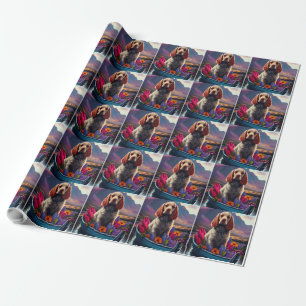 Cocker Spaniel on a Paddle: A Scenic Adventure  Wrapping Paper