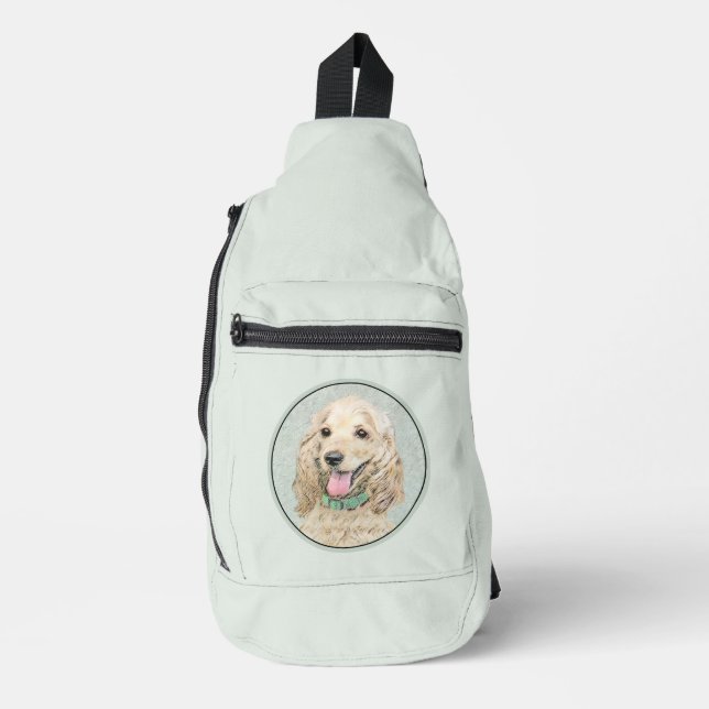 Cocker Spaniel Painting Buff Gold Original Dog Art Sling Bag (Front)