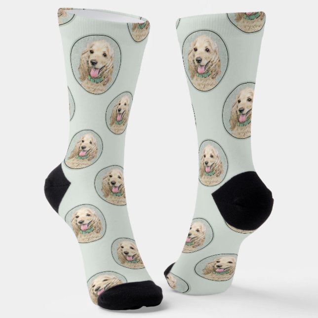 Cocker Spaniel Painting Buff Gold Original Dog Art Socks (Angled)