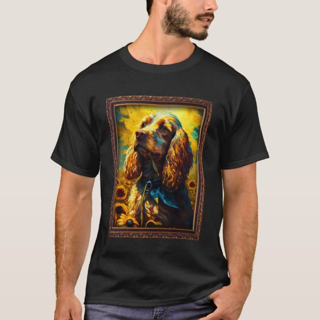 Cocker Spaniel Painting Sunflower Flower Mom Women T-Shirt (Front)