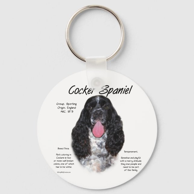 Cocker Spaniel (Parti/b&w) History Design Keychain (Front)