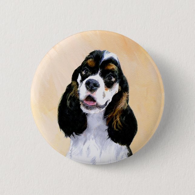 Cocker Spaniel (Parti) Painting - Original Dog Art 2 Inch Round Button (Front)