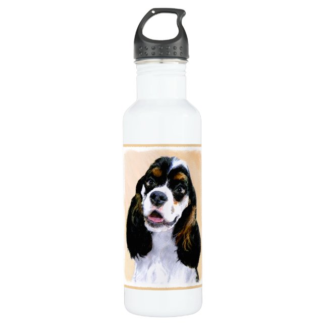 Cocker Spaniel (Parti) Painting - Original Dog Art 710 Ml Water Bottle (Front)
