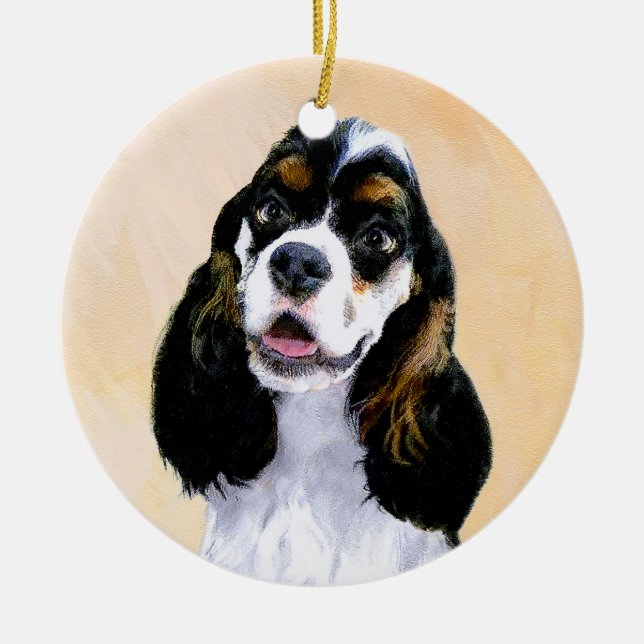 Cocker Spaniel (Parti) Painting - Original Dog Art Ceramic Ornament (Front)