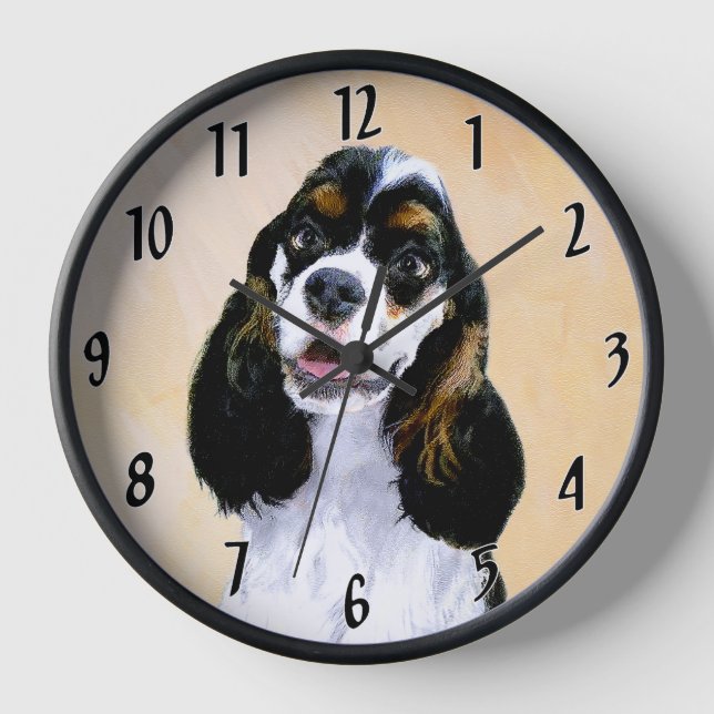 Cocker Spaniel (Parti) Painting - Original Dog Art Clock (Front)