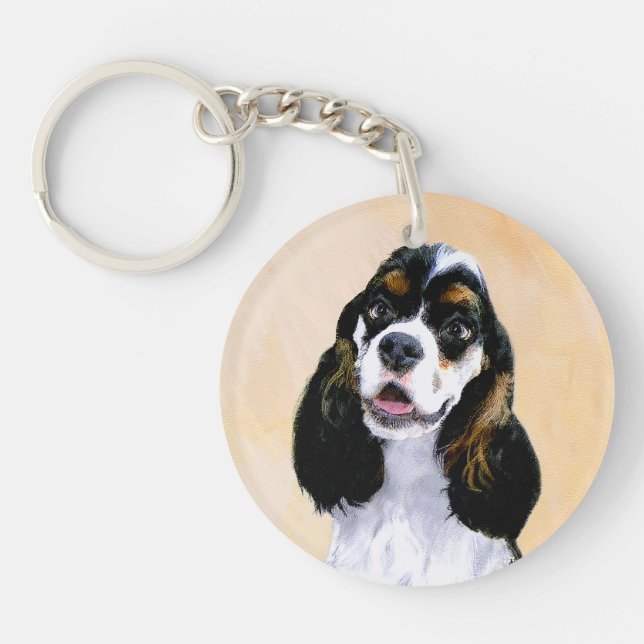 Cocker Spaniel (Parti) Painting - Original Dog Art Keychain (Front)