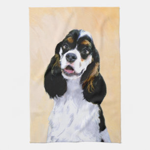 Cocker Spaniel (Parti) Painting - Original Dog Art Kitchen Towel