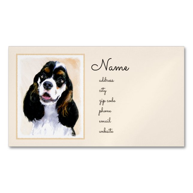 Cocker Spaniel (Parti) Painting - Original Dog Art Magnetic Business Card (Front)
