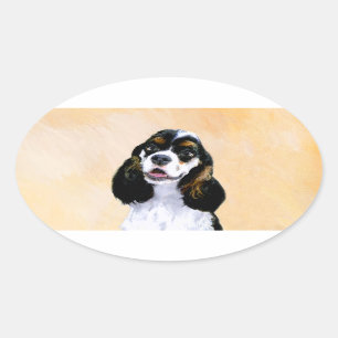 Cocker Spaniel (Parti) Painting - Original Dog Art Oval Sticker