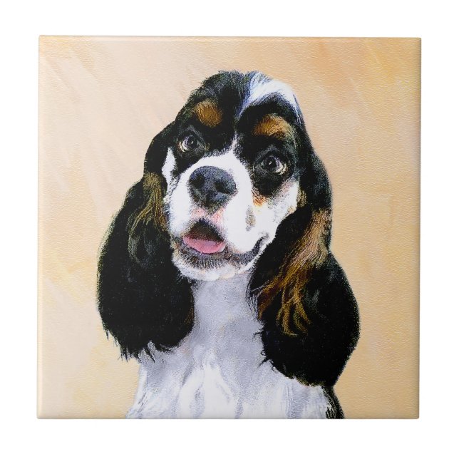 Cocker Spaniel (Parti) Painting - Original Dog Art Tile (Front)