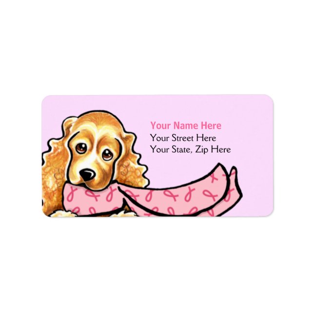 Cocker Spaniel Pink Ribbon Scarf BCA Label (Front)