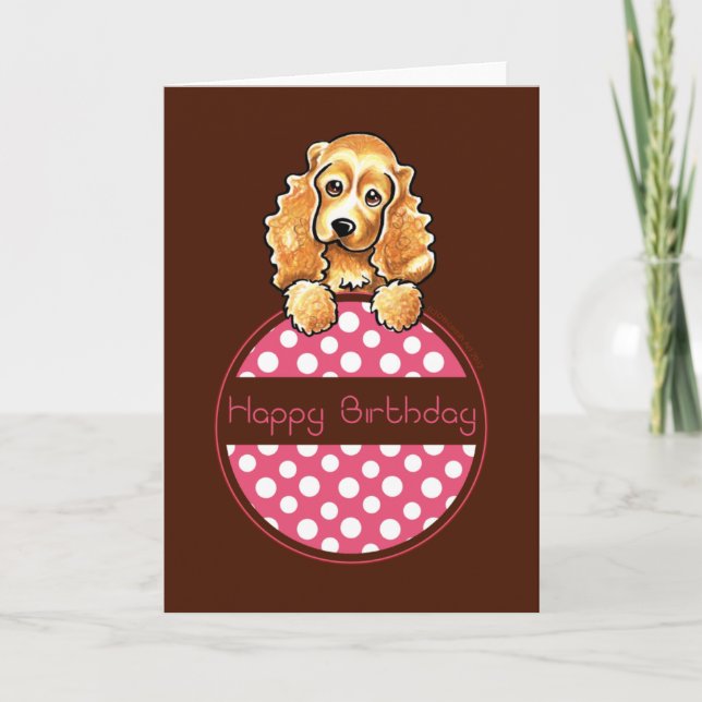 Cocker Spaniel Polka Hangtag Happy Birthday Card (Front)