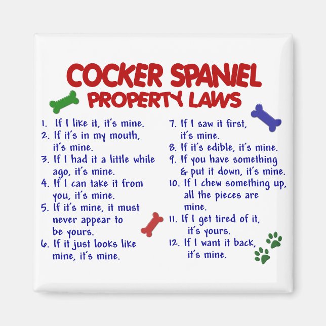 COCKER SPANIEL Property Laws 2 Magnet (Front)