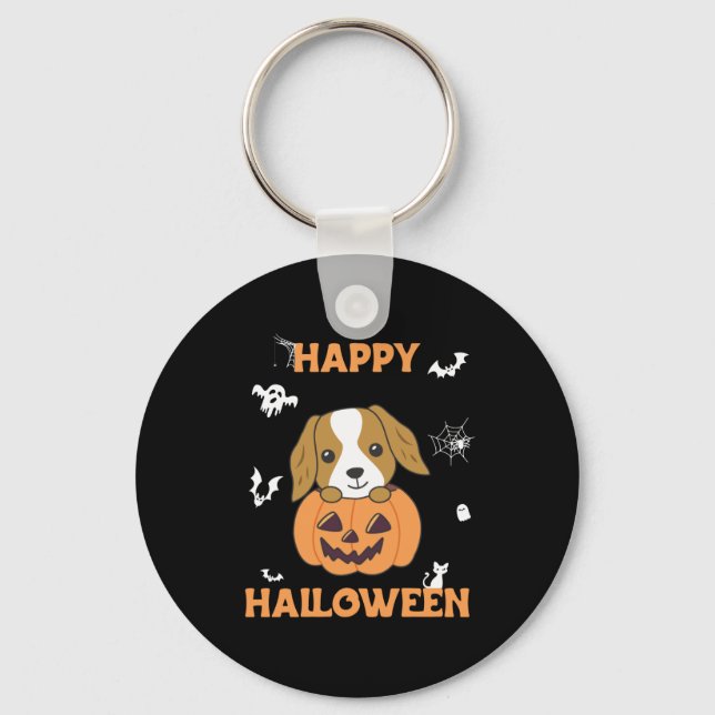 Cocker Spaniel Pumpkin Cute Dogs Happy Halloween Keychain (Front)