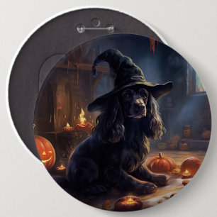Cocker Spaniel Pumpkins Halloween Scary 6 Inch Round Button