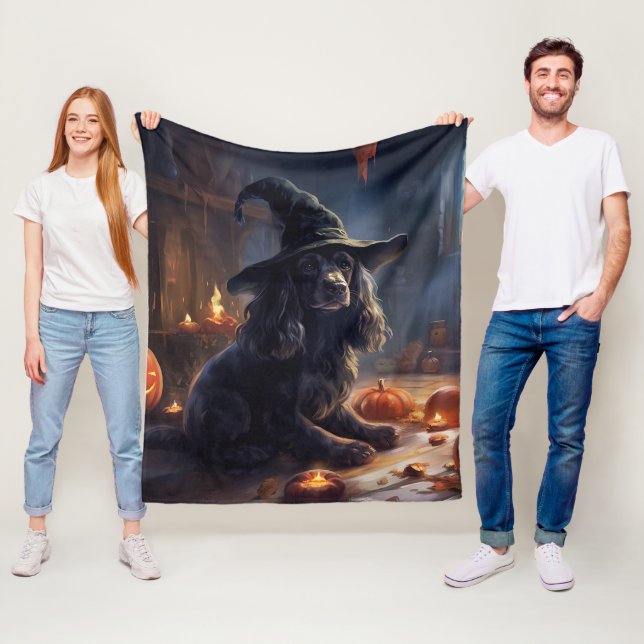Cocker Spaniel Pumpkins Halloween Scary Fleece Blanket (In Situ)